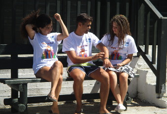 Our team sitting on a bench.