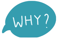 A speech bubble displaying the word "why?" in the spirit of Joyce 'n' Fun.