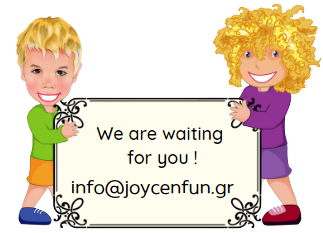 Two children holding a sign that says Joyce 'n' Fun, waiting for you.