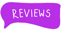 A purple background with the word reviews on it and a touch of Joyce 'n' Fun.