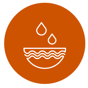 A line icon of a bowl with drops of water.